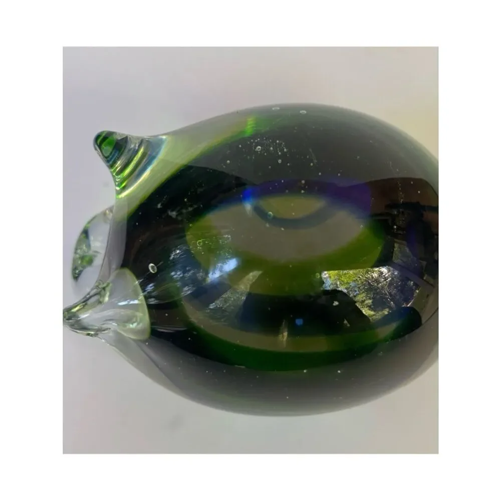 Vintage Murano Glass Pig Paperweight with Blue and Green Ribbon Motif